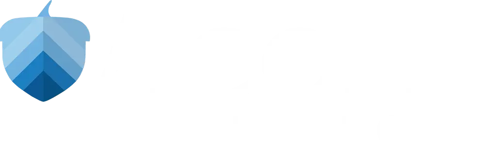 Acorn Finance logo with a white wordmark and blue acorn icon, matching the payment options mention on PDQ Electric pages.
